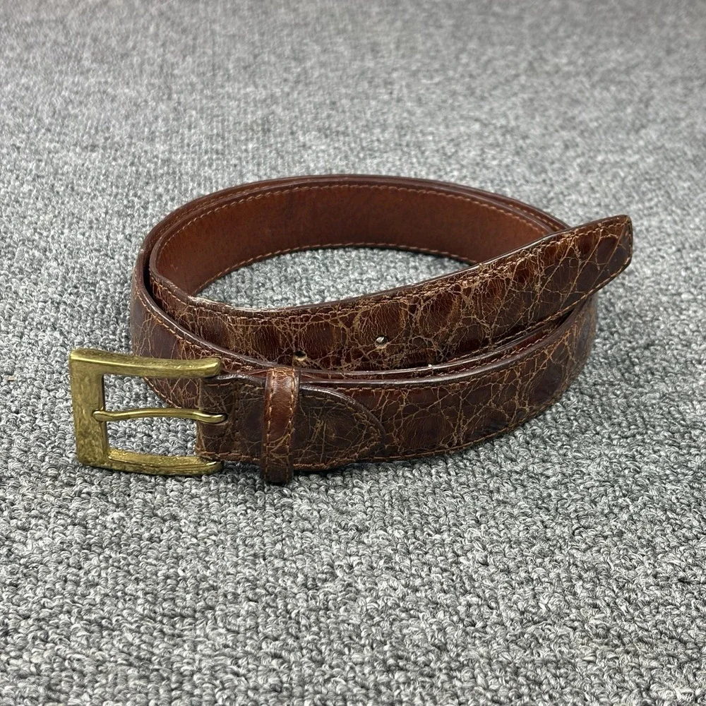 Zelli Genuine Crocodile Belt Mens 42 Brown Exotic Leather Solid Brass Buckle USA